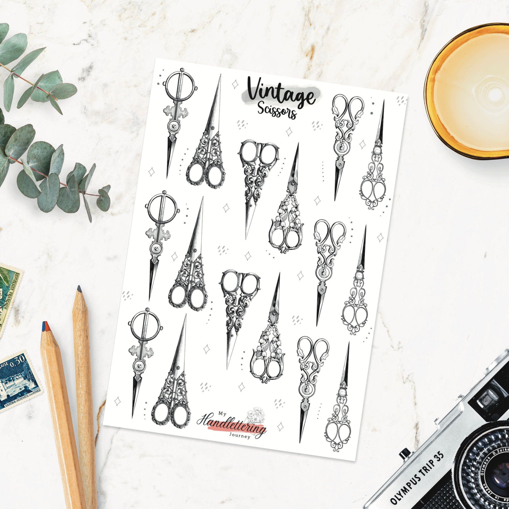 Vintage scissors stickers/ Scissors stickers/ Vintage stickers/ Bullet Stickers/ Planner Stickers/ Scrapbook Stickers/ Journal Stickers