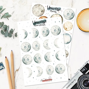 Moon phases/ Moon stickers/ Planet stickers/ Universe stickers/ Galaxy stickers/ Planner Stickers/ Scrapbook Stickers/ Journal Stickers