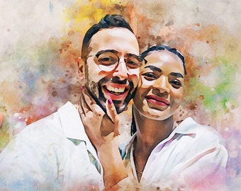Custom Watercolor Painting from Photo, Personalized Custom Couple Portrait, Portrait Painting from Photo, Wedding Anniversary Gift for Her