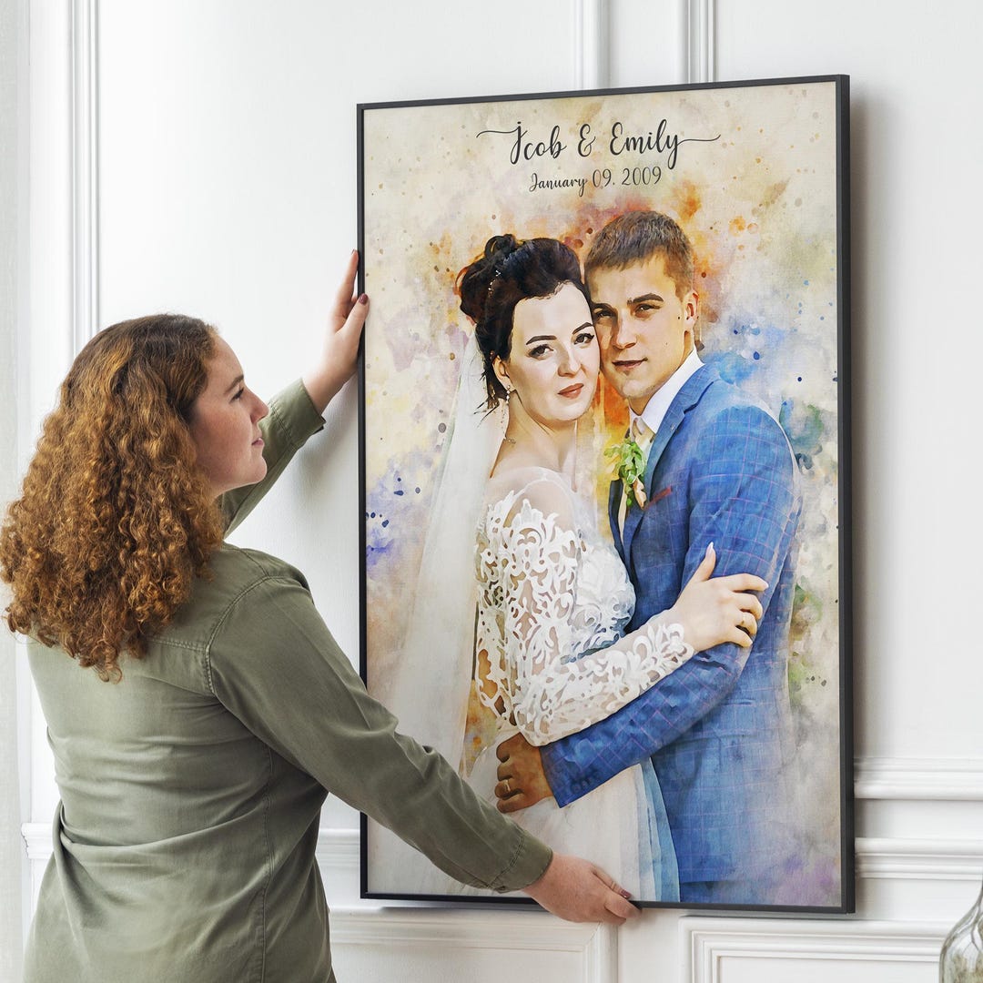 Wedding Anniversary Custom Watercolor Couple Portrait Painting Gift ...