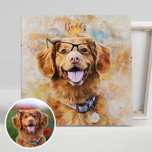 Dog portrait custom painting remembrance pet memorial gift, Canvas wall art from photo dog mom passing away gift