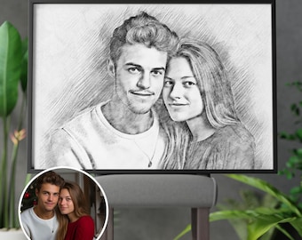 Custom Pencil Sketch Portrait: Family, Couples, Pets (Digital or Canvas)
