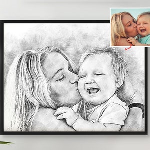 Custom Portrait Sketch - Portrait from photo -  family portrait sketch -Digital Art Print/Wrapped Canvas Print