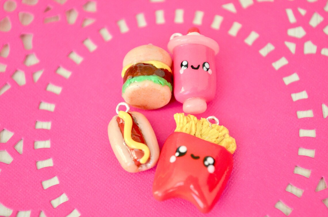 Set of 4 Polymer Clay Fast Food Charms Etsy