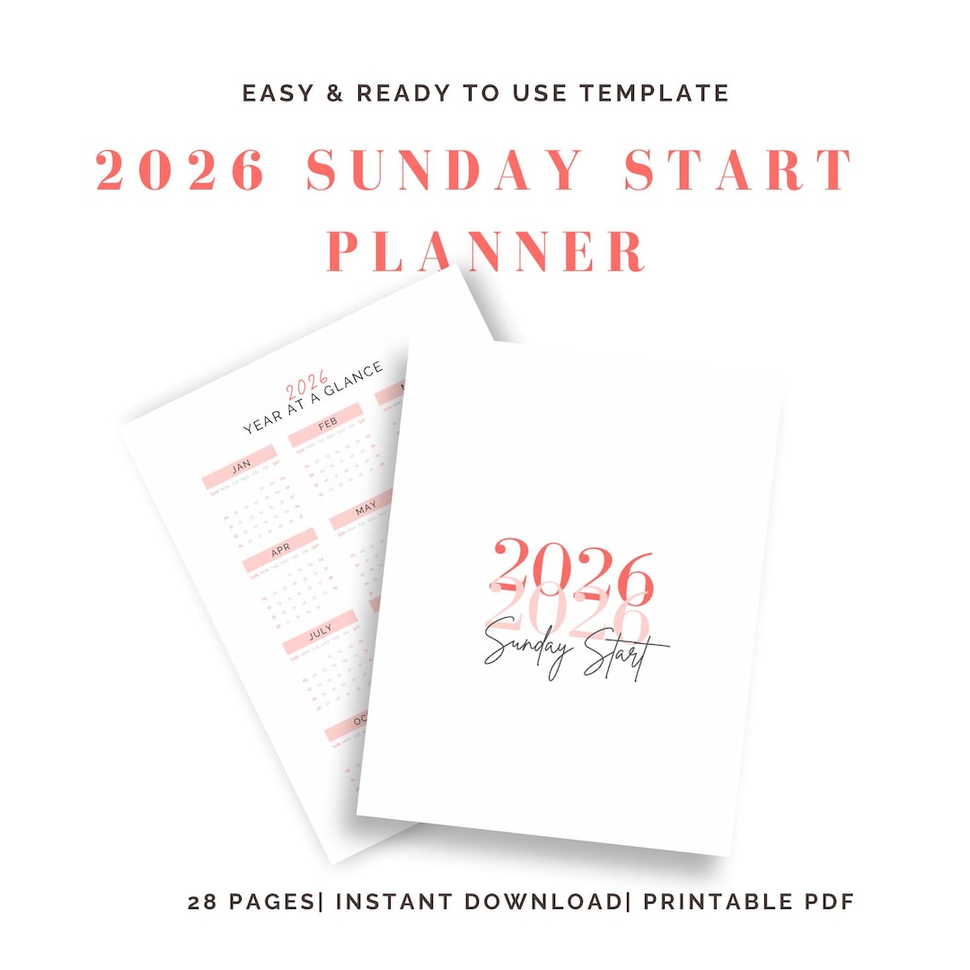2026 Planner Printable Sunday Start | Monthly Calendar | Weekly Planner ...