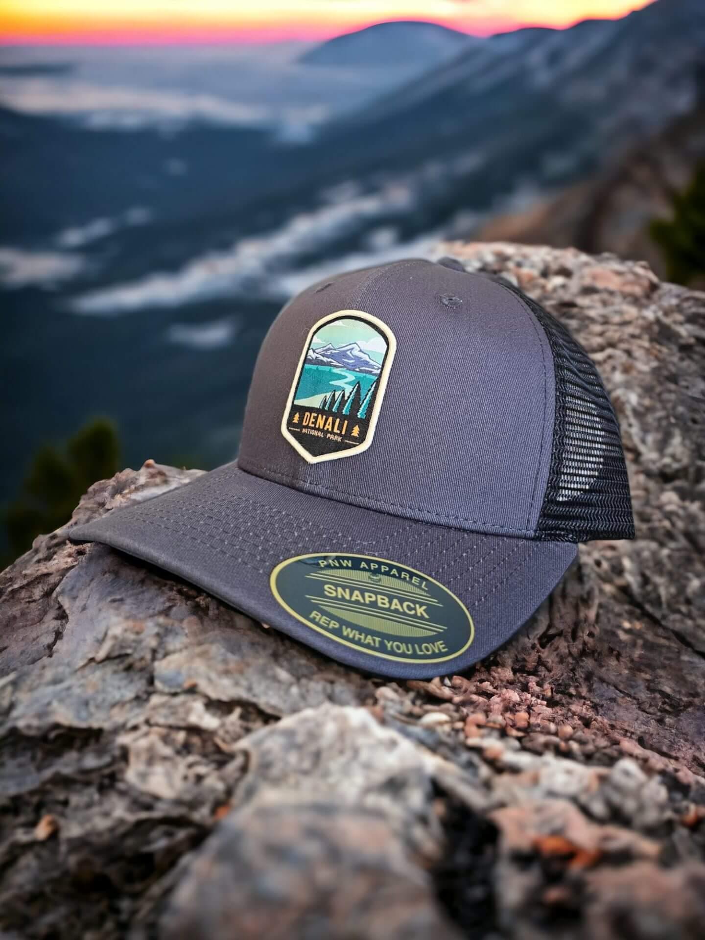 Denali Trucker Hat w/National Park Woven Patch (Navy/White) Denali National Park Hat \u2013 The National Park Store