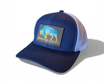 Bison Trucker Hat, National Park Buffalo Snapback, Wildlife Cap, NPS 1916 Patch Gift for Him, Yellowstone Style
