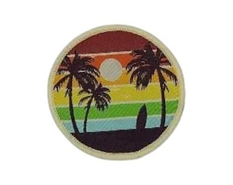 Parche bordado de tabla de surf retro, insignia termoadhesiva de recuerdo de playa