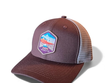 Zion National Park Trucker Hat - Embroidered Patch, Hiking Souvenir