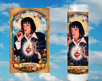 Mia Wallace Pulp Fiction Uma Thurman Saint Prayer Votive Candle - Parody digital Art