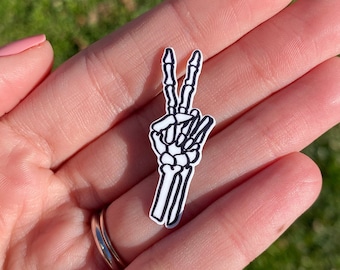 Mini Skeleton Peace Sign Vinyl Sticker, Waterproof Die Cut, Car Decal, Laptop Sticker, Phone Sticker, Water Bottle Sticker