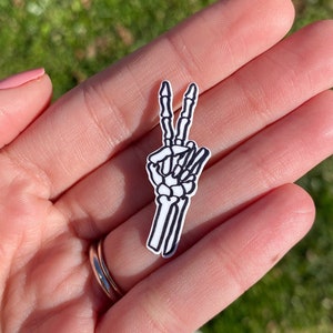 Mini Skeleton Peace Sign Vinyl Sticker, Waterproof Die Cut, Car Decal, Laptop Sticker, Phone Sticker, Water Bottle Sticker