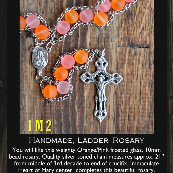 10mm 2-toned Frosted Glass Ladder Rosary, Orange/Pink Perfect for larger Hands or someone with Arthritis!