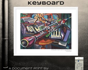 Chifre inglês com impressão emoldurada abstrata com teclado 24x18-16x12