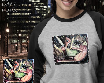 Camisa Raglan Cat Fight Mídia mista e colagem em papel por Mark Poteat