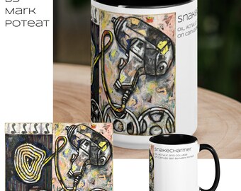 Caneca Snakecharmer Óleo Acrílico e Colagem sobre Tela de Mark Poteat