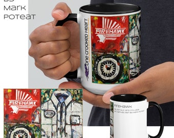 Caneca Firehawk óleo acrílico e colagem sobre tela de Mark Poteat