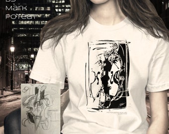 Camiseta Estudo de violino 1B em preto por Mark Poteat Camisa branca