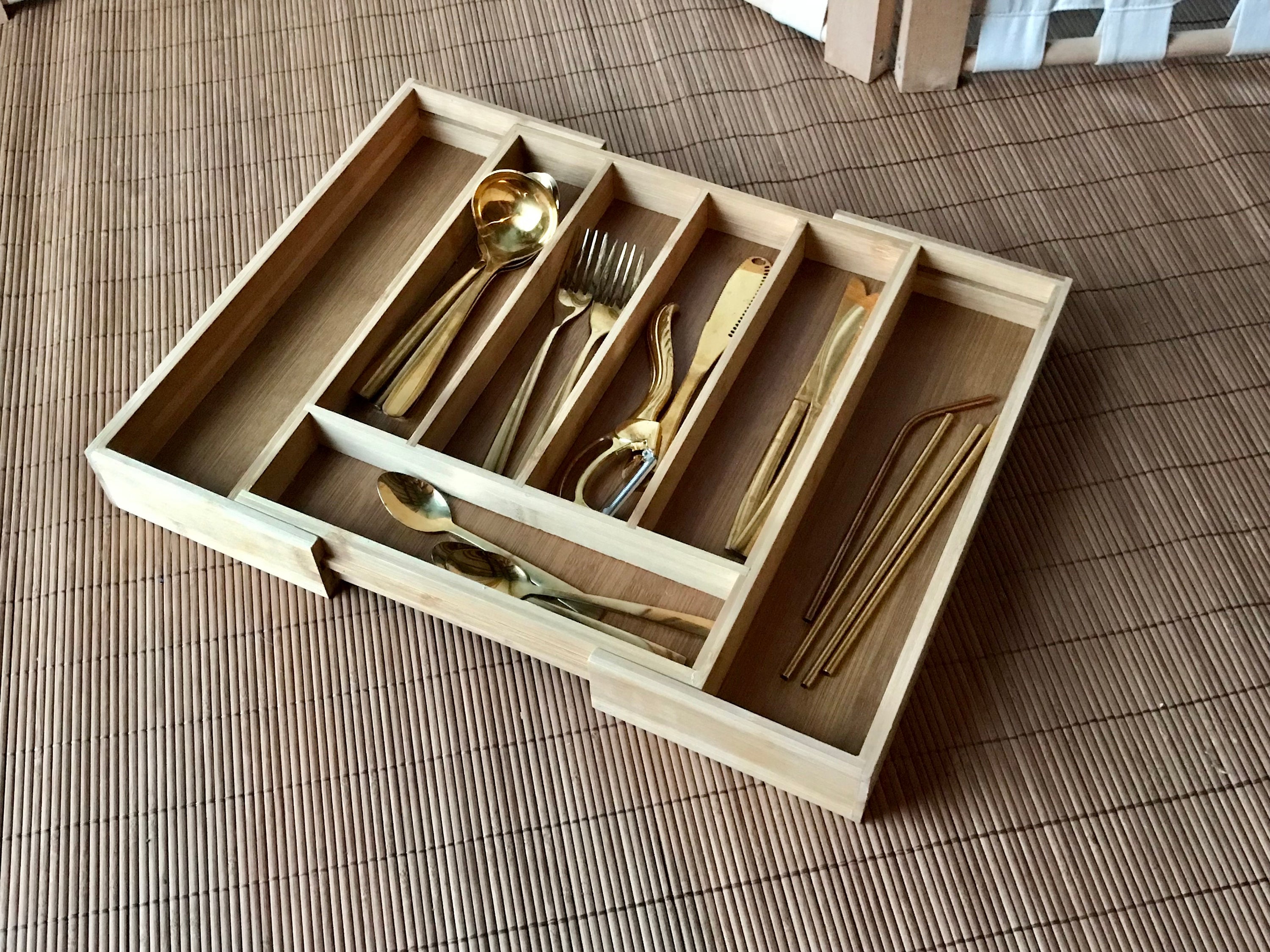 Wooden Silverware Storage Chest Canteen Brass Hardware 2 Levels