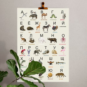 Alphabet illustré russe, lettres cyrilliques d'illustrations animales vintage, cadeau de linguiste Big Premium Matte Paper Poster