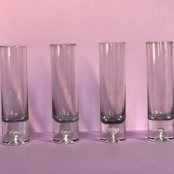 Set of 4 Bubble Bottom Vintage Glasses, From 1957, Danish Scandinavian Design, Kastrup Holmegaard, Air Bubble Stem heavy bottom pillar glass