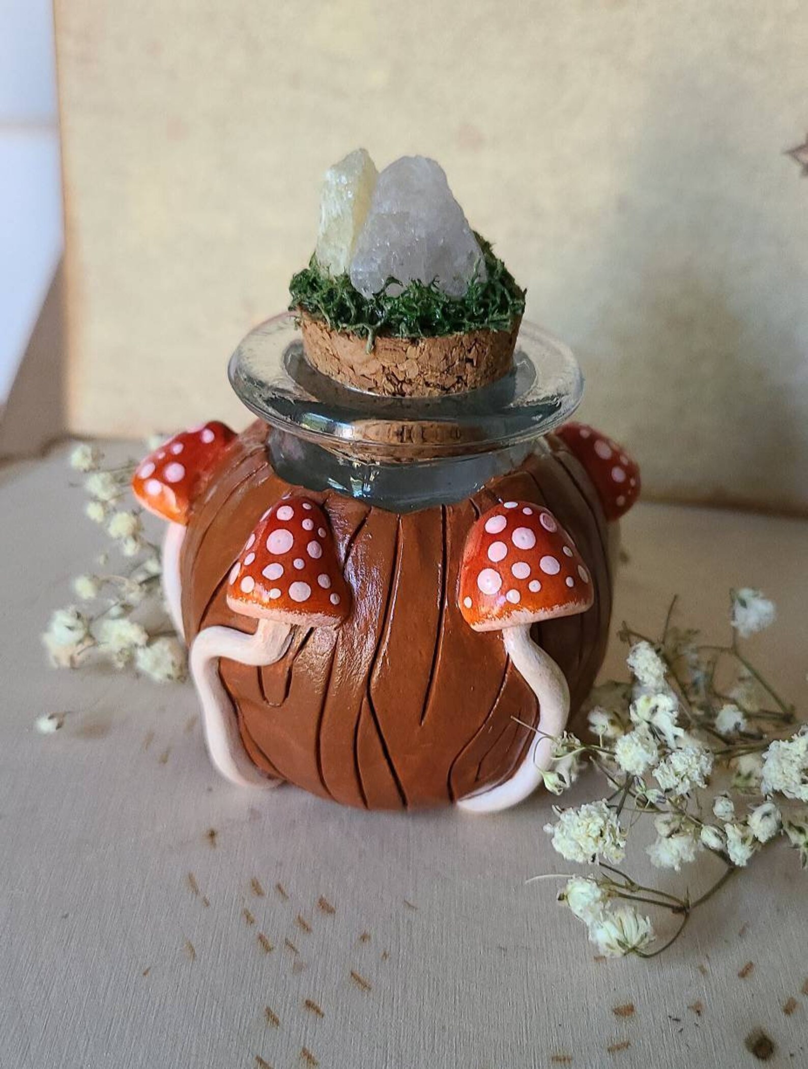 Mushroom Jar Stash Jar Polymer Clay Glass Bottle Crystals Etsy