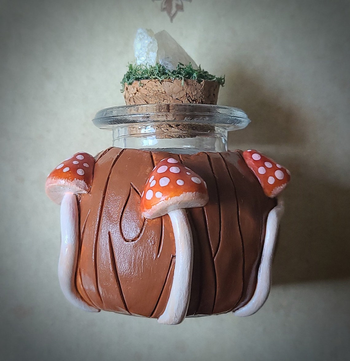 Mushroom Jar Stash Jar Polymer Clay Glass Bottle Crystals Etsy