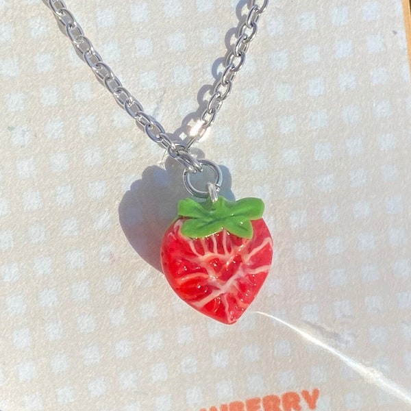 Strawberry Necklace, strawberry jewelry, strawberry gift, strawberry valentines jewelry