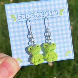 Frog Earrings, frog plush earrings, frog gift, frog lover gift, frog jewelry