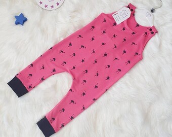 Pink Flamingo romper, Pink Flamingo Dungarees, All in one, Baby Gifts, 1st Birthday, Homemade baby clothing, Age 18-24 Months