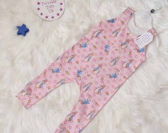 Pink Peter Rabbit Romper, Peter Rabbit, Pink Dungarees, All in One, Age 0-12 Months
