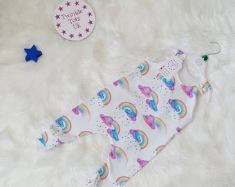 Rainbow and Clouds Romper, Rainbow Dungarees, All in One, Age 0-4 Years
