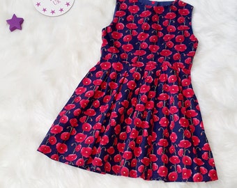 Poppy Dress, Full skirt cotton Dress, Flower Dress, Navy Dress, Age 0-6 Years