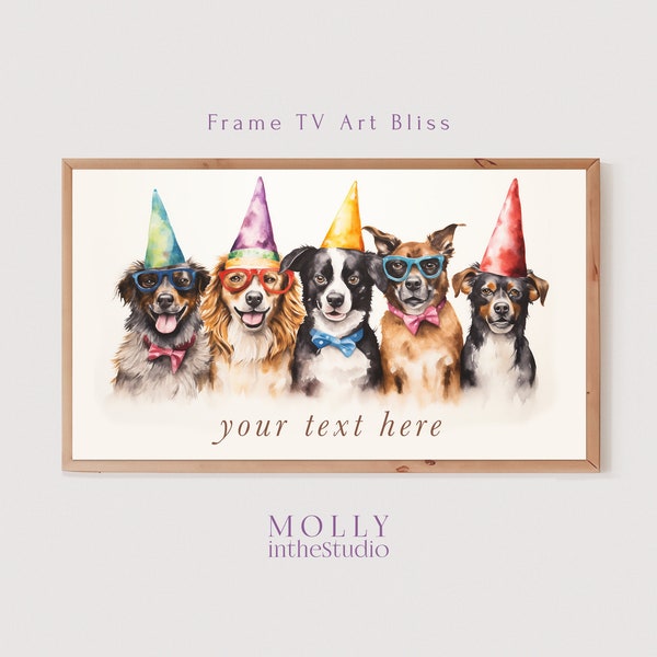 Personalized Happy Birthday Party Dogs Samsung Frame TV Art, Dog Birthday Party Decor, Birthday Frame Art, Custom Frame Tv Art, 1st Birthday