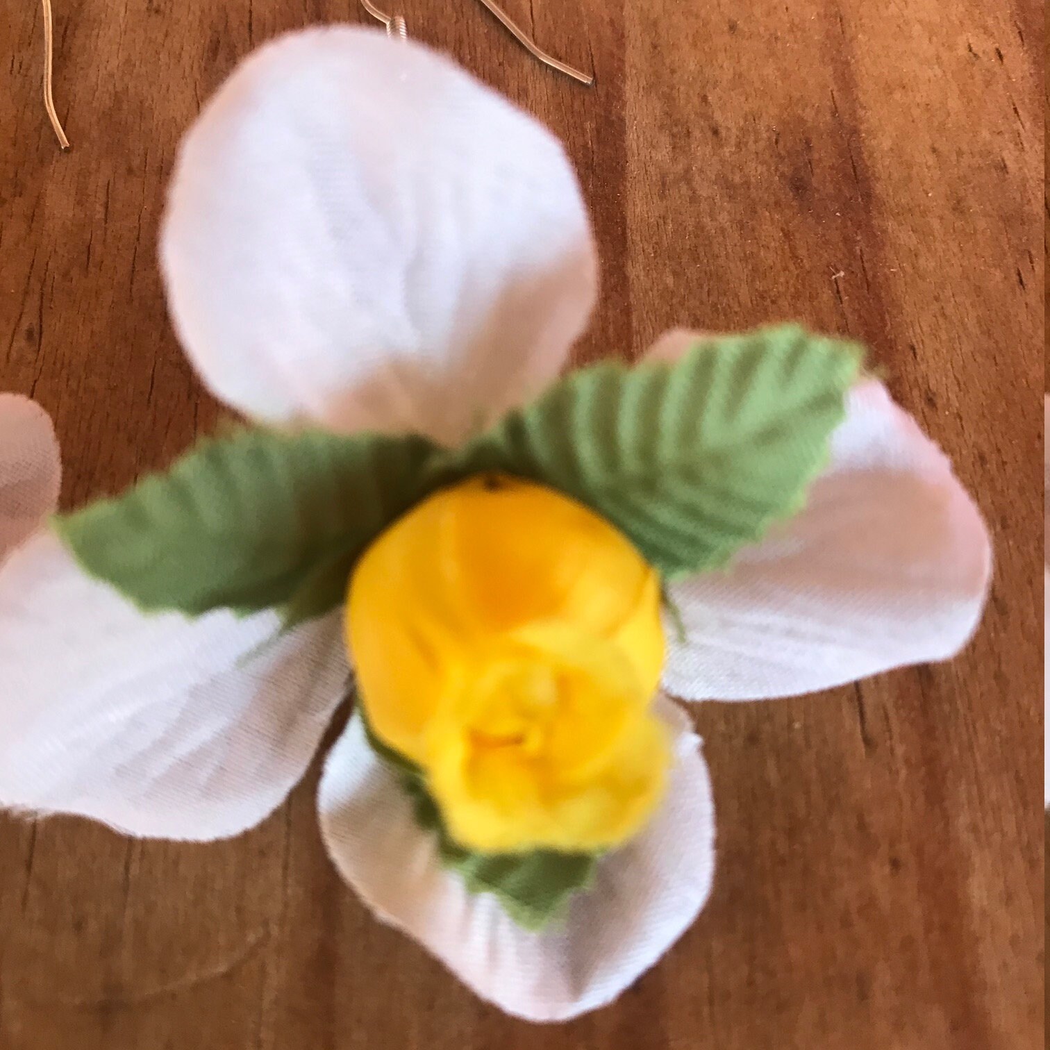 Silk flower earrings. White peyals with yellow rose. Beautiful, light