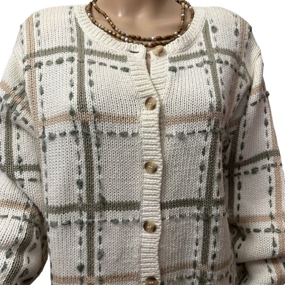 Vintage Long Sleeve Cream Stripes Cotton Blend Ac… - image 3