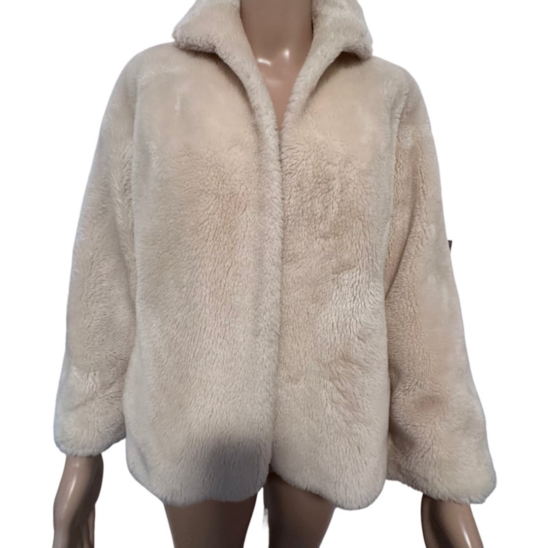 Vintage 1950's Borgana Faux Fur Cream Short Swing Coat Mid Century