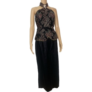 New Deadstock Vintage 90’s Scott McClintock Black Velvet Sleeveless Evening Special Occasion Long Dress Prom