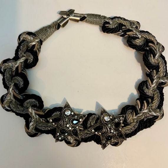 Vintage Metallic Braided Rhinestone Encrusted Sta… - image 1