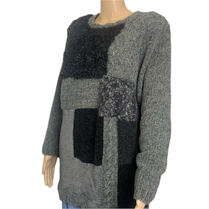 Vintage 80’s Carducci Hong Kong Oversized Mohair Blend Fuzzy Mixed Patterns Long Sleeve Tunic Long Sweater