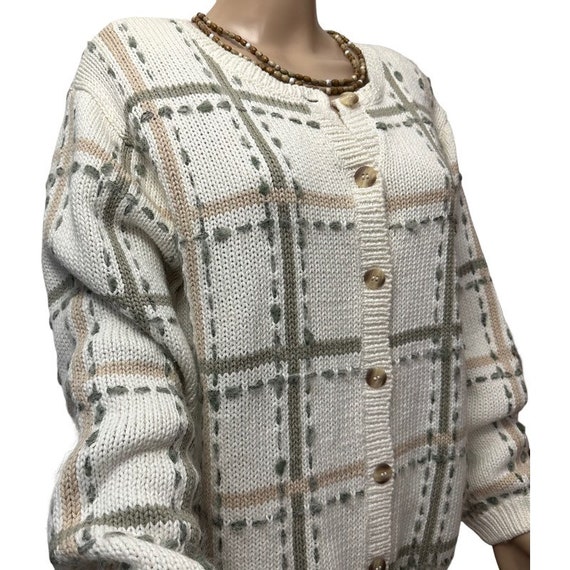 Vintage Long Sleeve Cream Stripes Cotton Blend Ac… - image 7