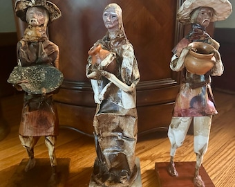 Vintage 60’s Folk Art Mexican Paper Mache Figures Statues People Cartoneria Unique One Of A Kind Art Home Decor Primitive