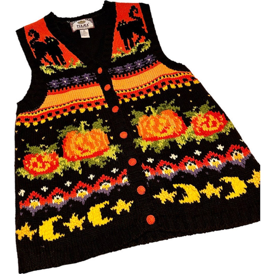 Vintage Halloween Sweater Vest Tiara International 1999 Etsy