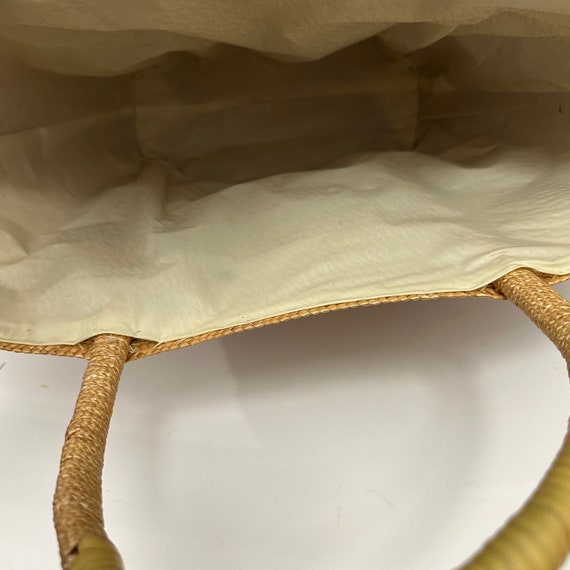 Vintage Rattan Straw Wicker Lined Raffia Flowers Bag … - Gem