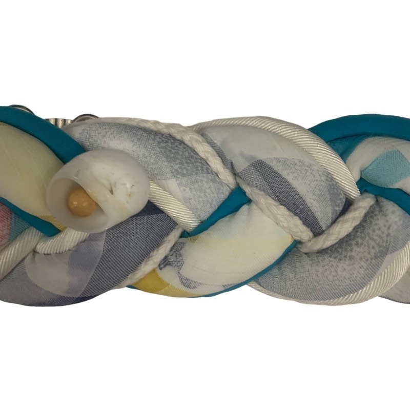 New Vintage Braided Turquoise Blue White Fabric Wide Stretch  display picture 2