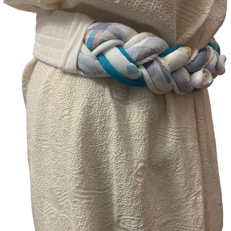 New Vintage Braided Turquoise Blue White Fabric Wide Stretch  display picture 3