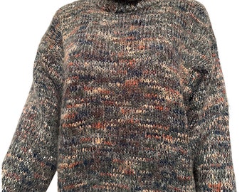 Vintage 70’s Northcrest Long Sleeve Blue Nubby Wool Blend Rolled Neckline Sweater Made In Korea