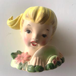 Vintage 1960’s Enesco Young Girl Lady Head Vase Japan