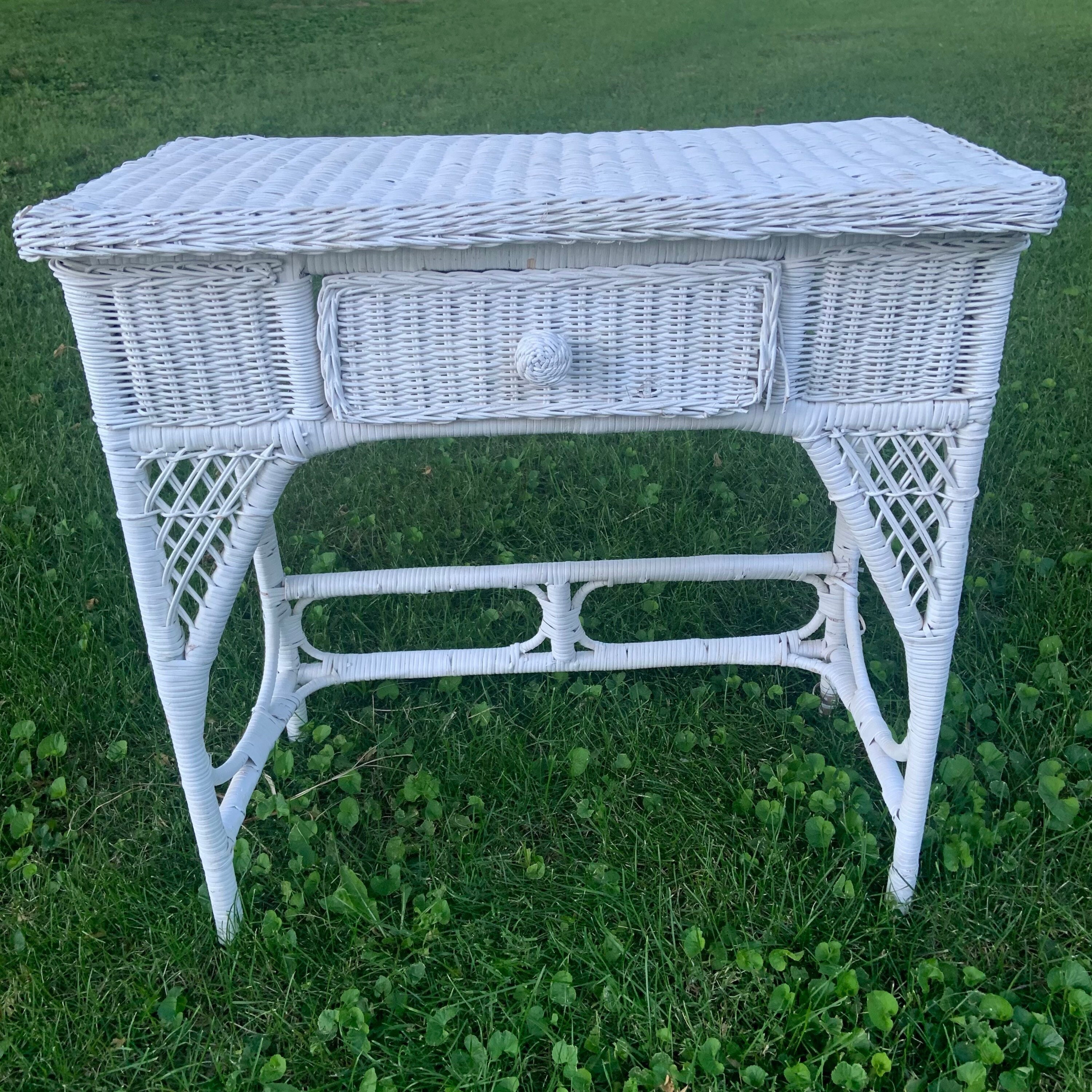 Vintage Mid Century Wicker Vanity Entryway Table Desk Boho Etsy