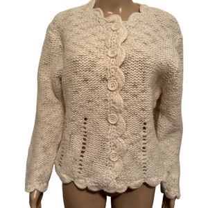 New Vintage 90’s Alps 100% Wool Cream Long Sleeve Chunky Cottage Core Button Front Cardigan Sweater